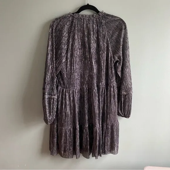 State Women's Black and Gray Silver metallic Tiered Long sleeve mini dress