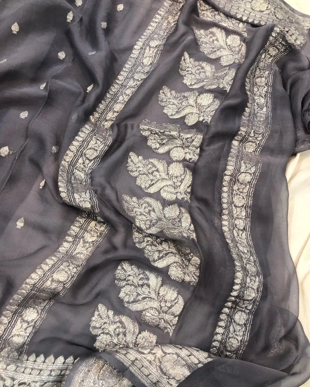 Steel Grey Banarasi Khaddi Georgette Elegant Saree