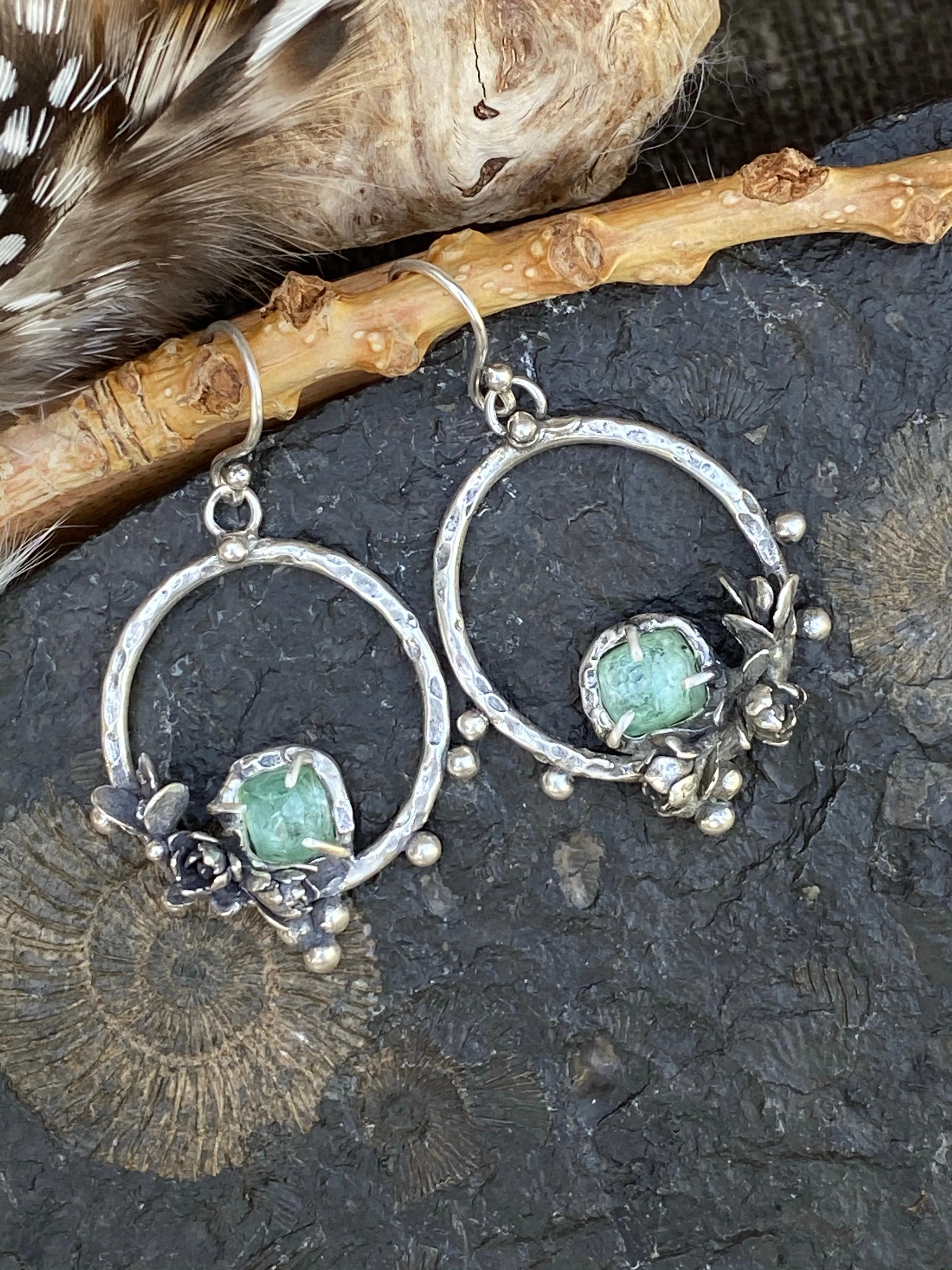 Succulents and pale green Tourmaline hoop Earrings