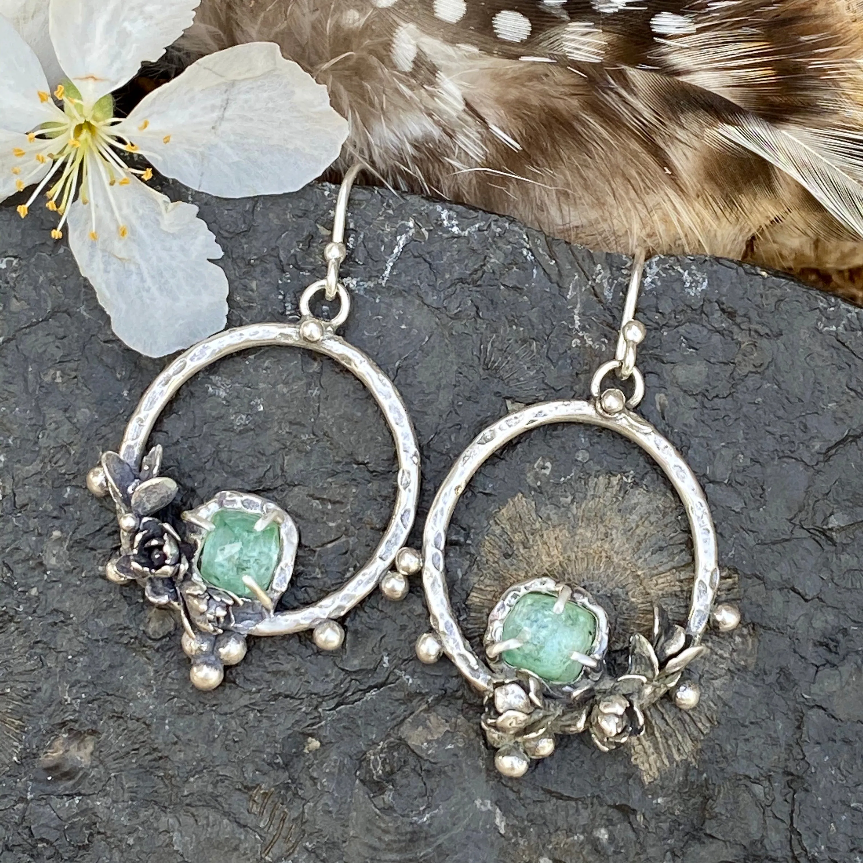 Succulents and pale green Tourmaline hoop Earrings