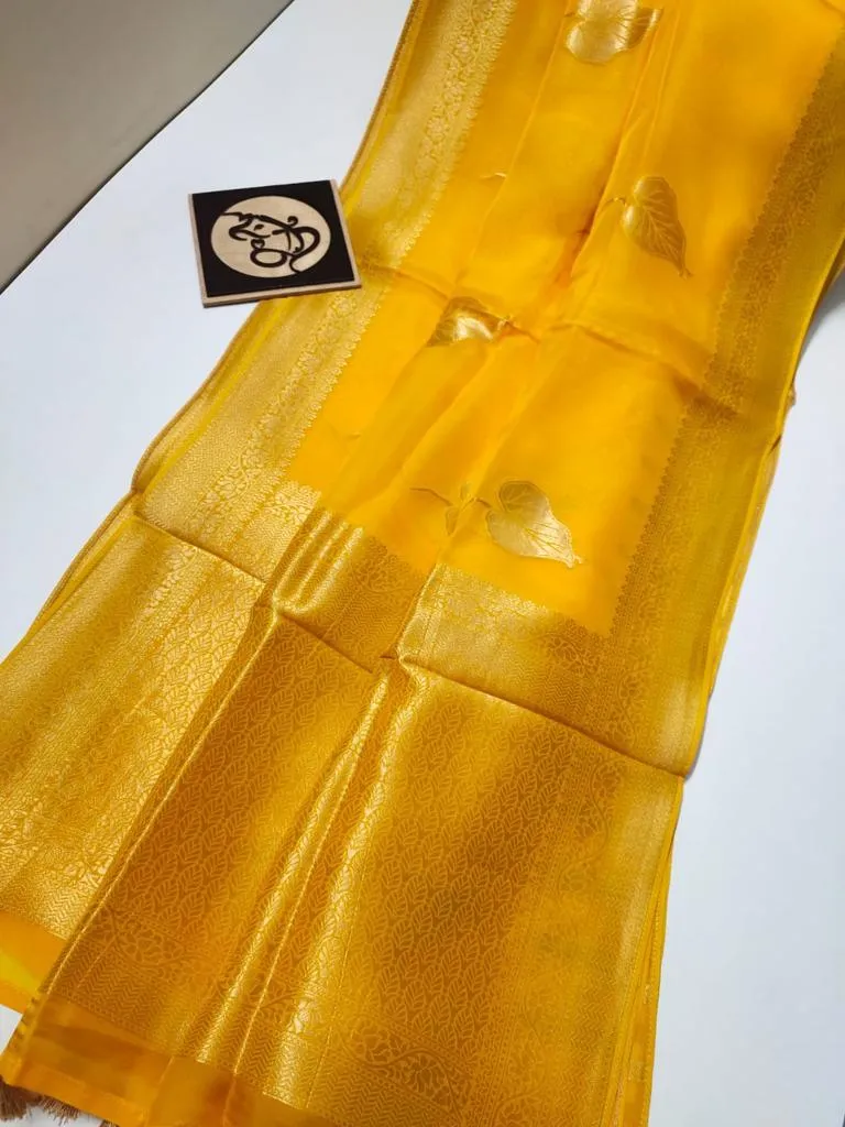 Sun Yellow Banarasi Semi Georgette Zari Saree in Soft Silk