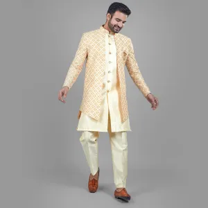 Sunshine  Yellow Indo-Western Kurta with Designer Jacket