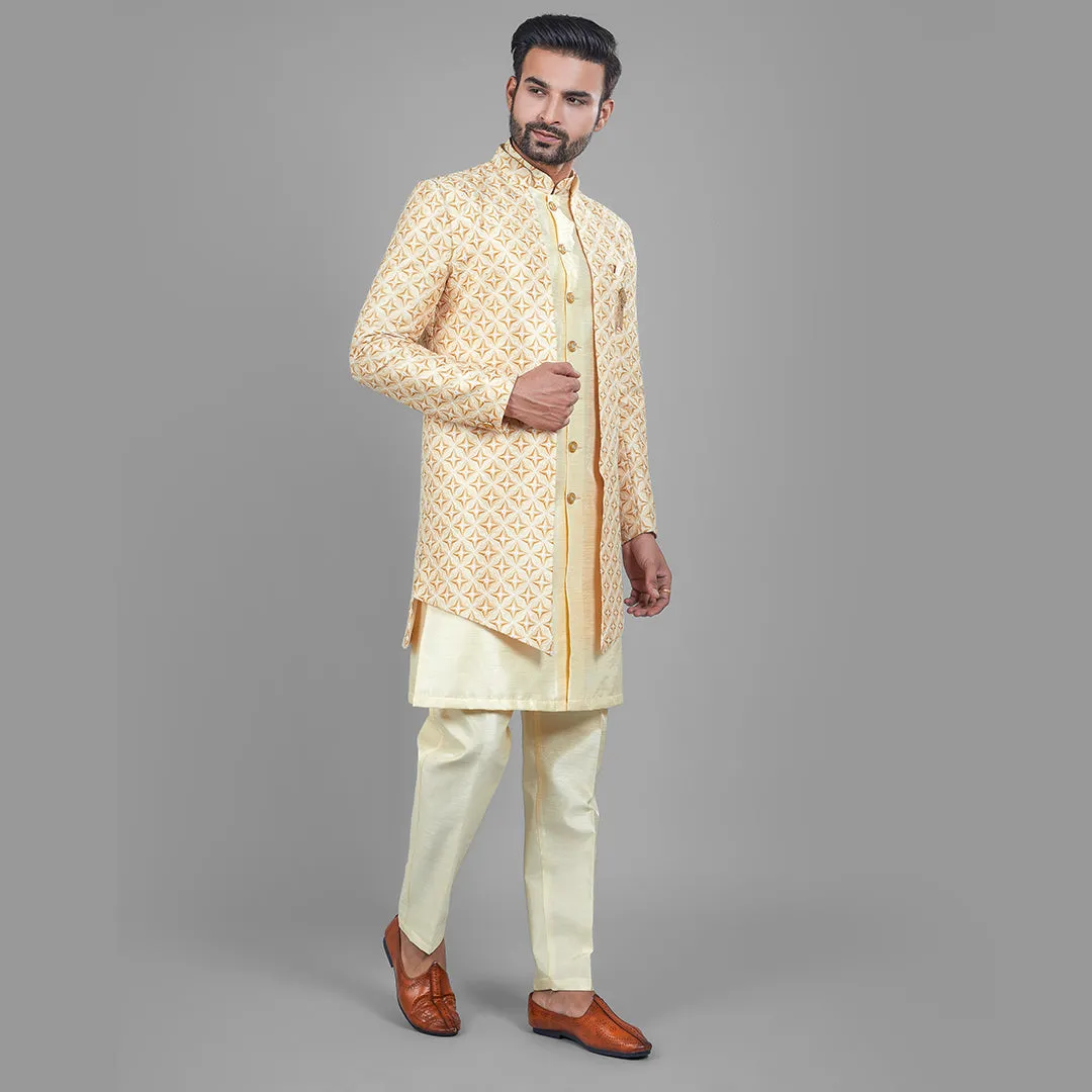 Sunshine  Yellow Indo-Western Kurta with Designer Jacket