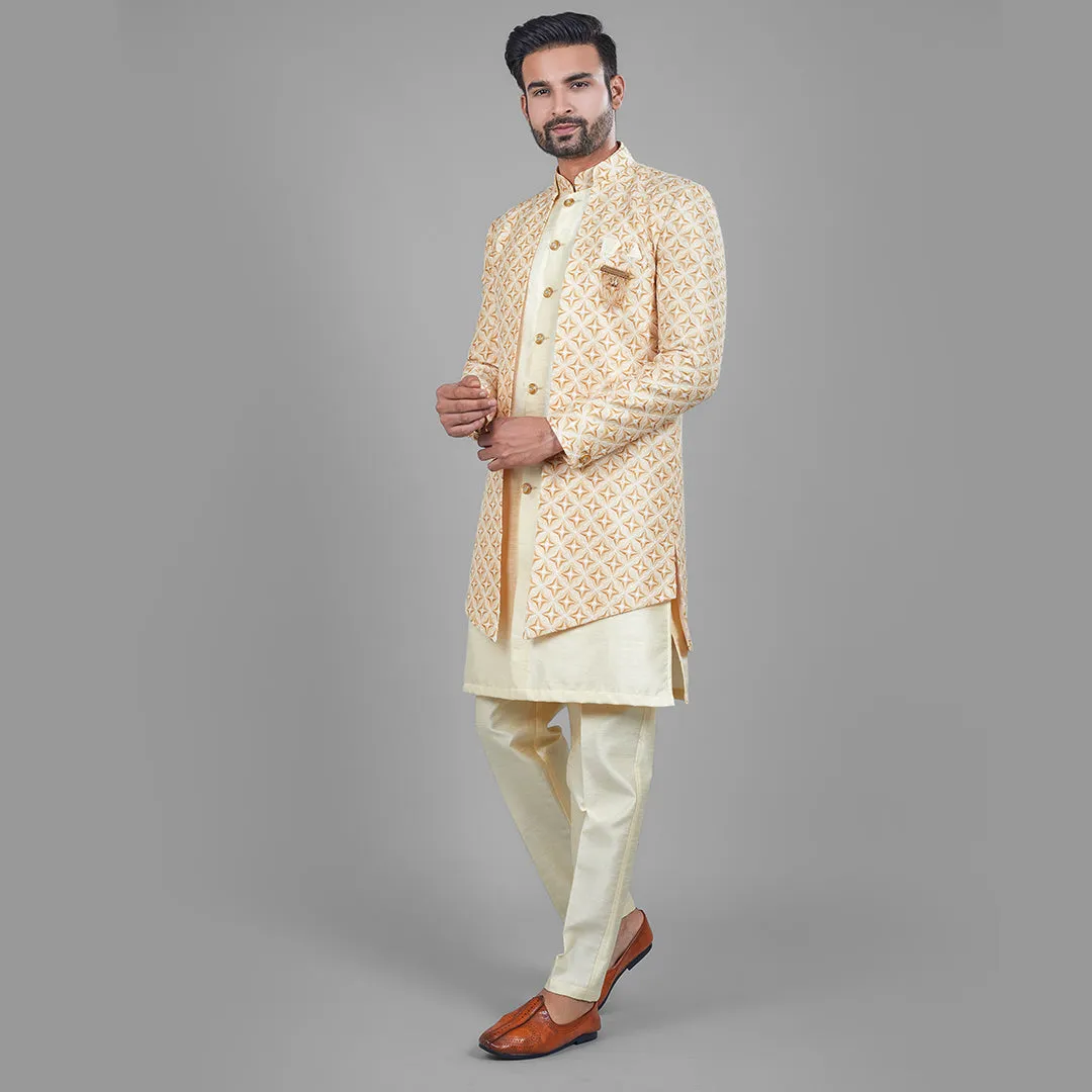 Sunshine  Yellow Indo-Western Kurta with Designer Jacket