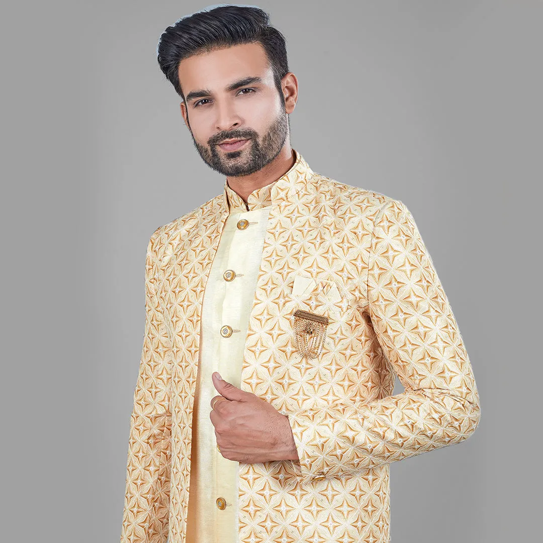 Sunshine  Yellow Indo-Western Kurta with Designer Jacket