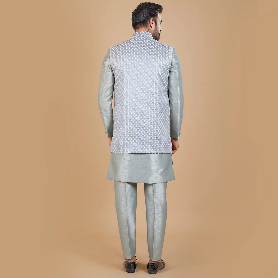 Symphony Silver Indo-Western Elegance with Designer Long Jacket