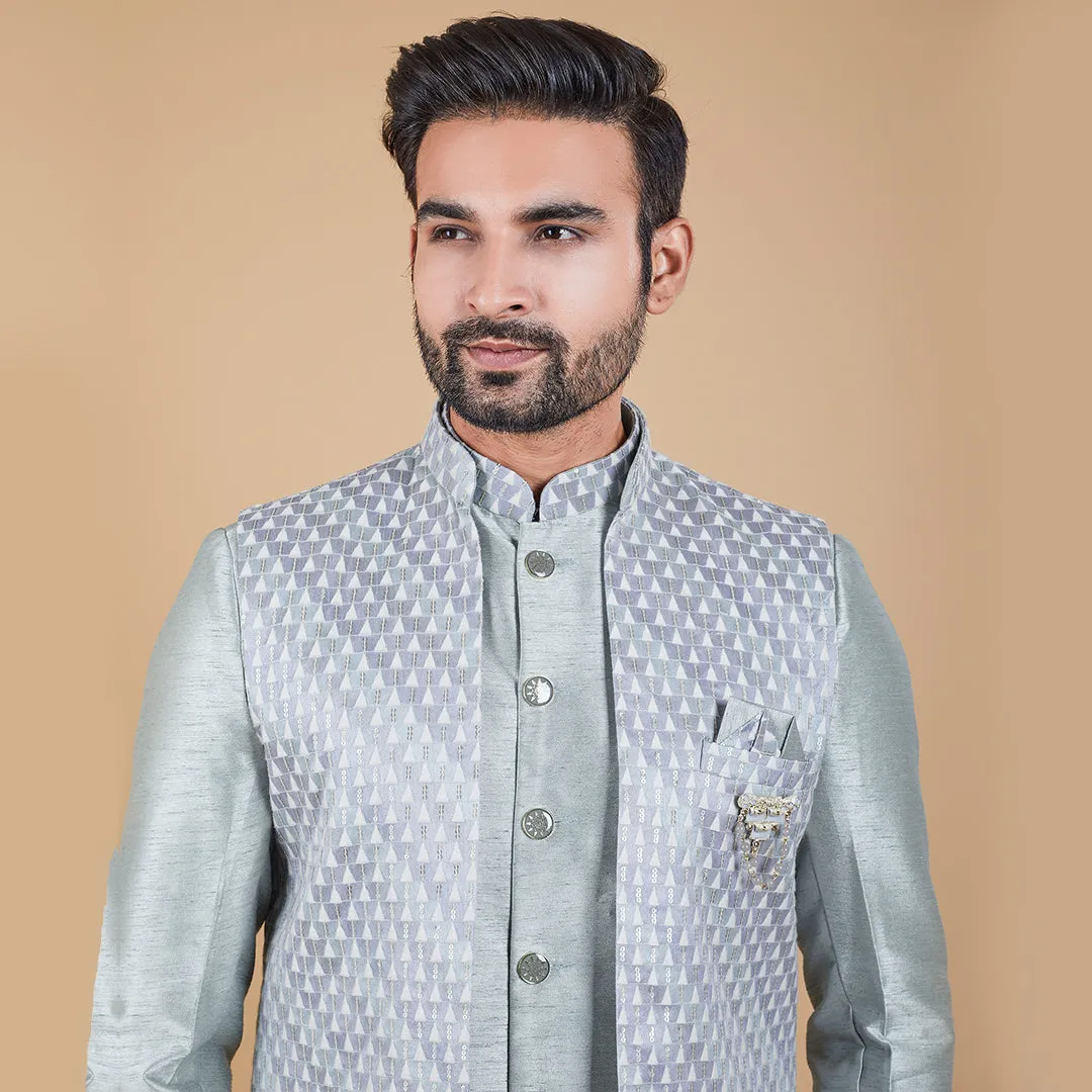 Symphony Silver Indo-Western Elegance with Designer Long Jacket