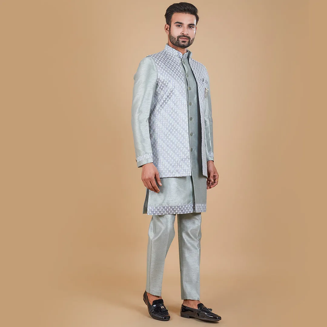 Symphony Silver Indo-Western Elegance with Designer Long Jacket