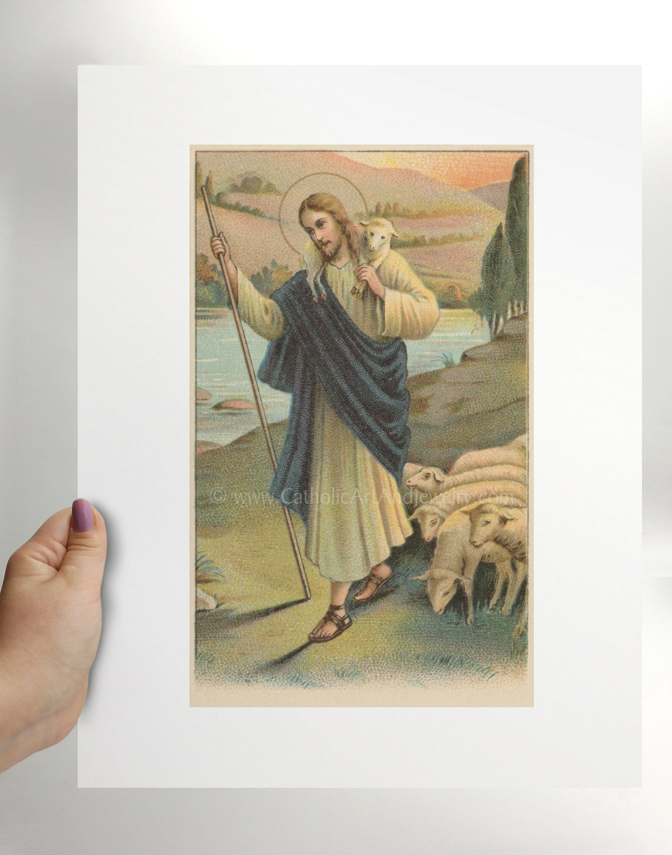 The Good Shepherd – based on a Vintage Prayer Card – Christian Art Print– Christian Gift