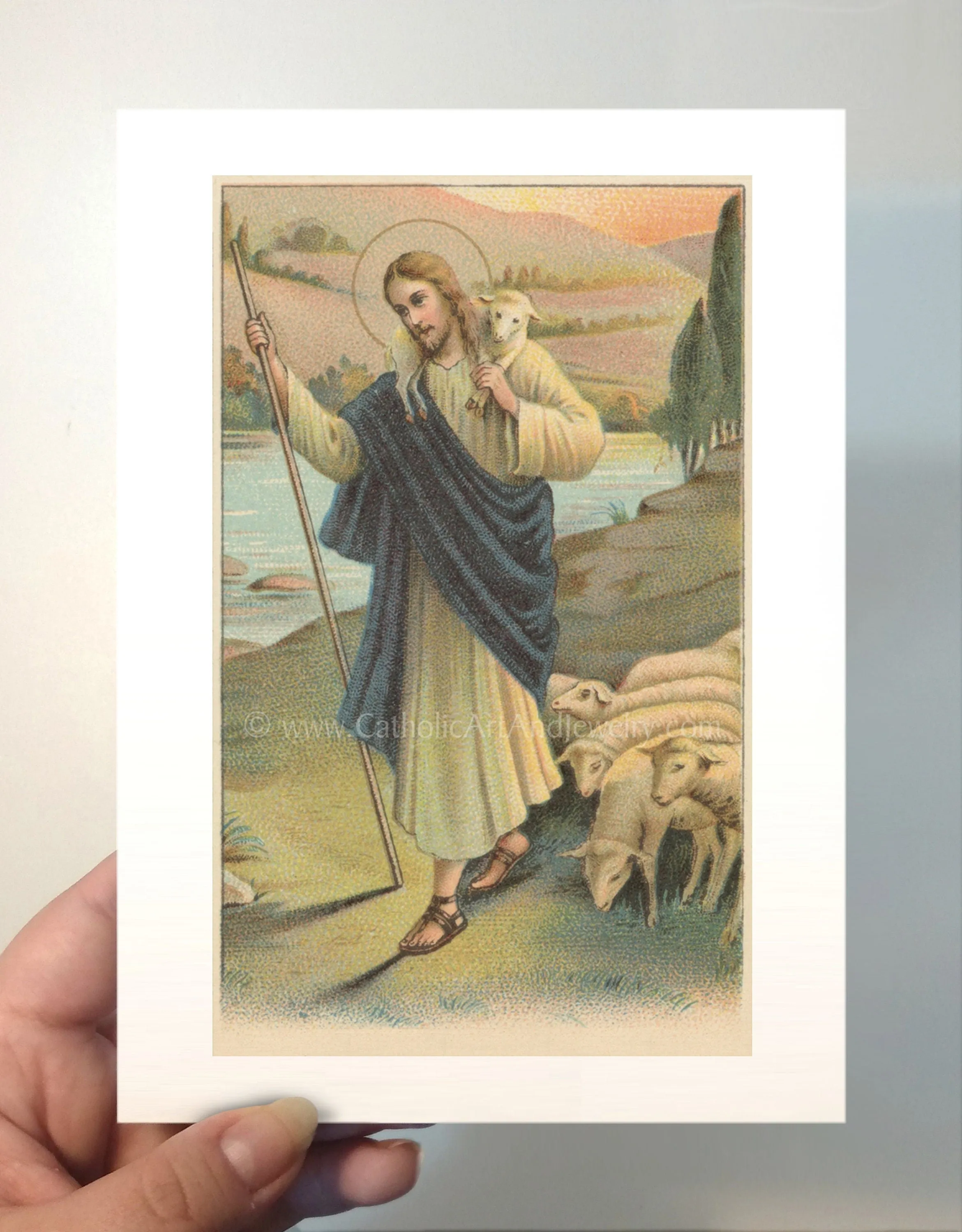 The Good Shepherd – based on a Vintage Prayer Card – Christian Art Print– Christian Gift