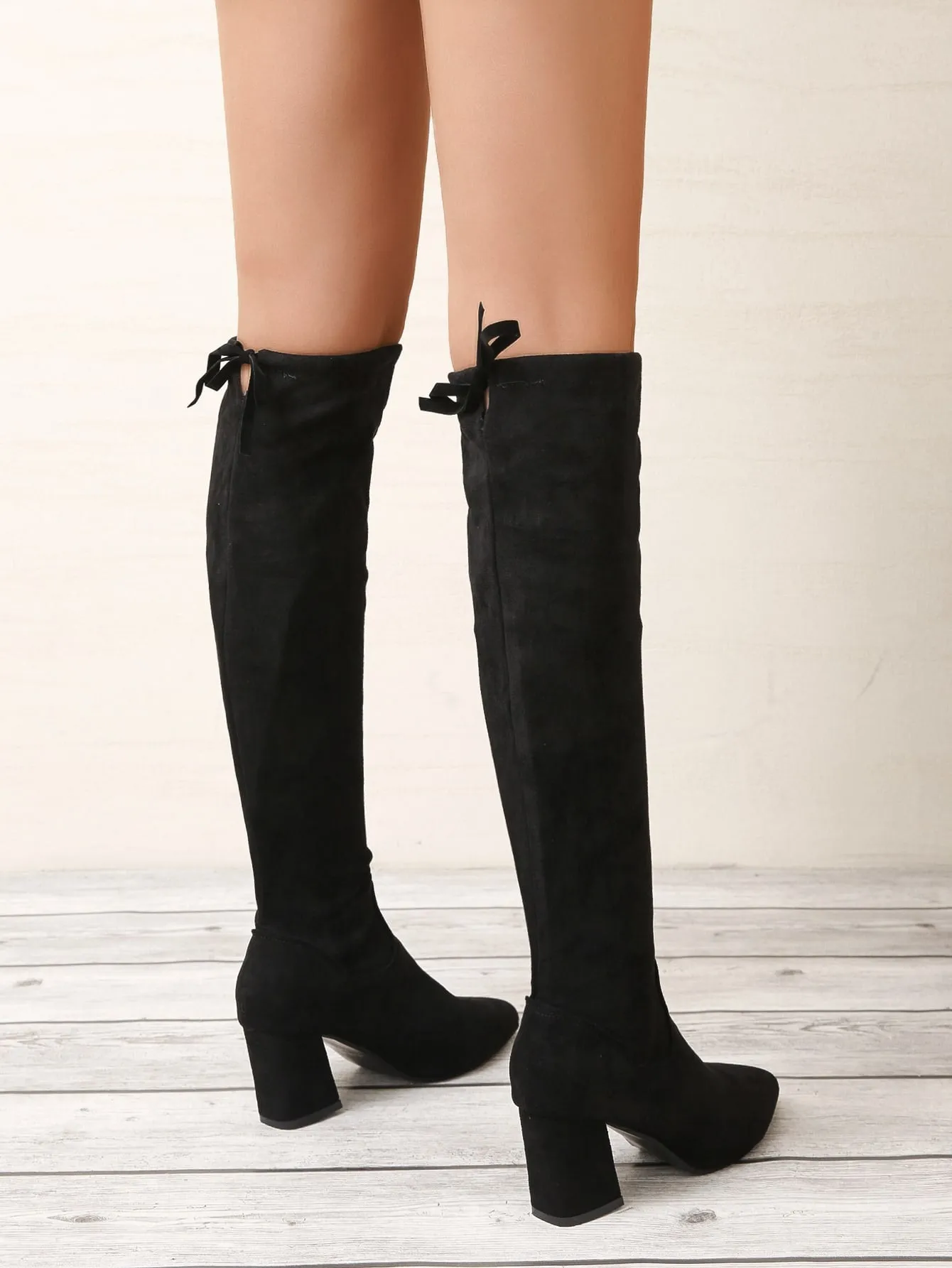 Tie Back Chunky Heeled Sock Boots - Black