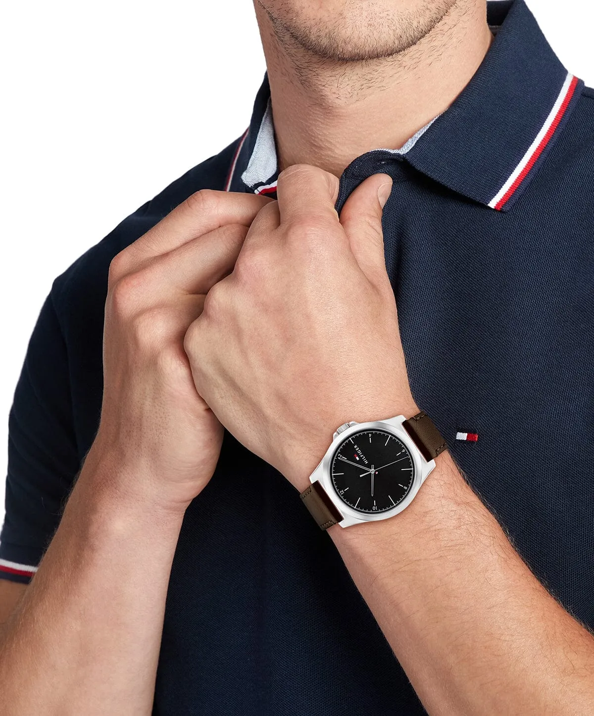 Tommy Hilfiger Norris Dark Brown Leather Black Dial Men's Watch 1710601