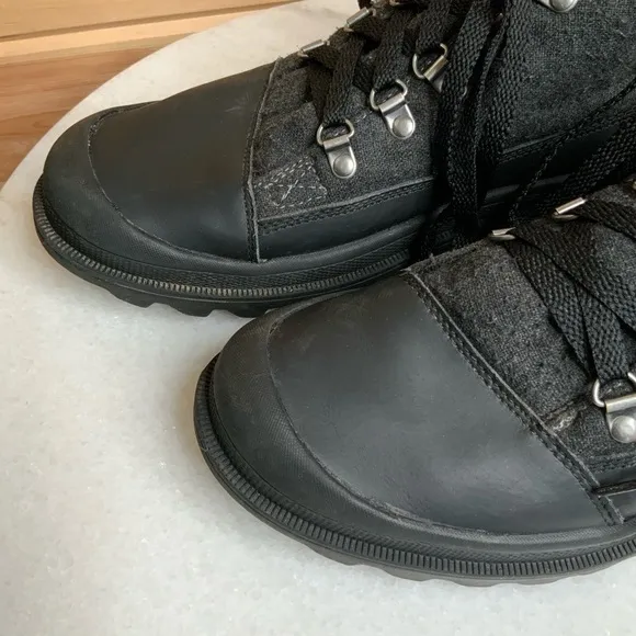 Toms Cordova Boots Grey wool black Leather lace up SZ 8.5
