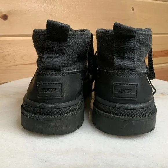Toms Cordova Boots Grey wool black Leather lace up SZ 8.5