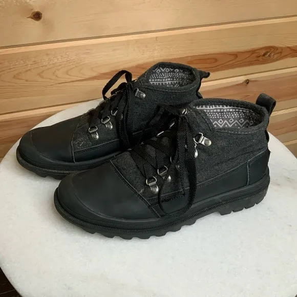 Toms Cordova Boots Grey wool black Leather lace up SZ 8.5