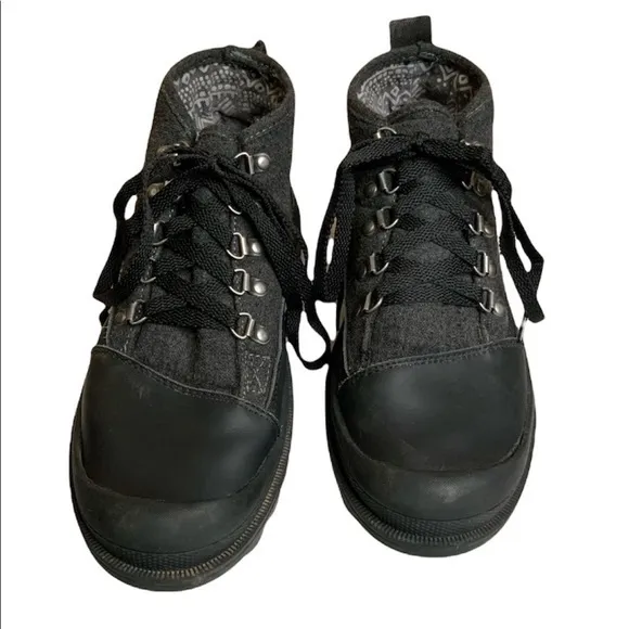 Toms Cordova Boots Grey wool black Leather lace up SZ 8.5