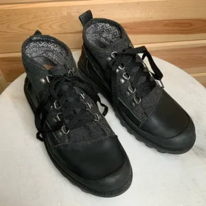 Toms Cordova Boots Grey wool black Leather lace up SZ 8.5