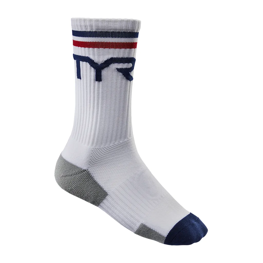 TYR Crew Socks - White/Navy