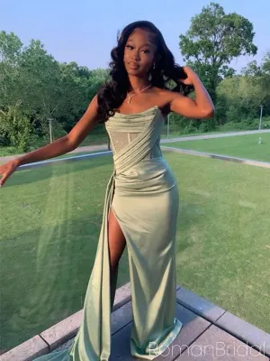 Unique Sweetheart Sleeveless Mermaid Satin Long Evening Prom Dresses Online, OLP649