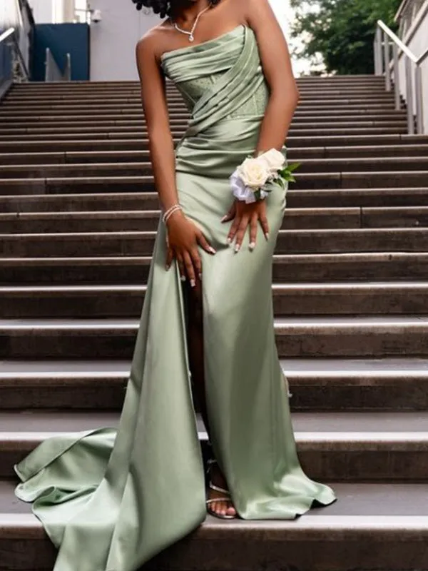 Unique Sweetheart Sleeveless Mermaid Satin Long Evening Prom Dresses Online, OLP649