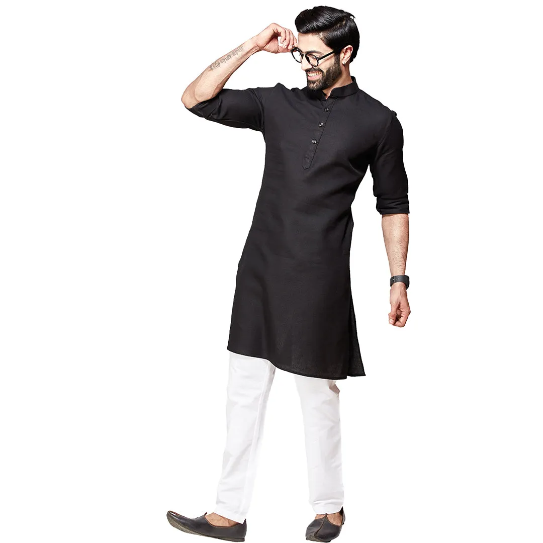 Versatility Black Plain Kurta for Men