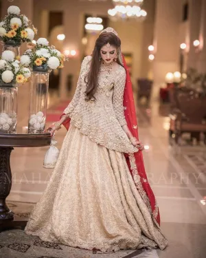 Wedding bridal lahnga in golden and red Model # B 388