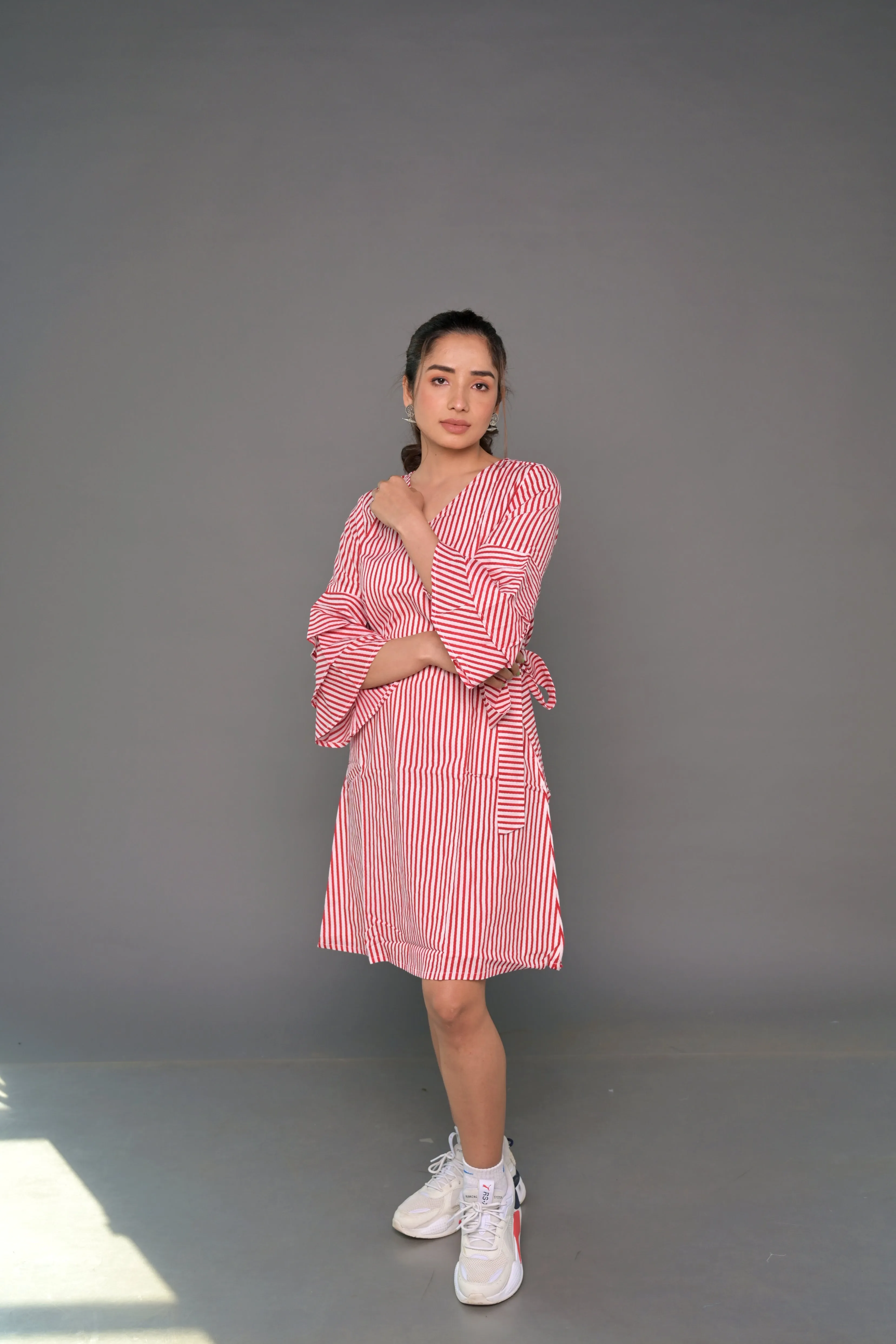 White & Red 'Spectacular' Striped Cotton Dress