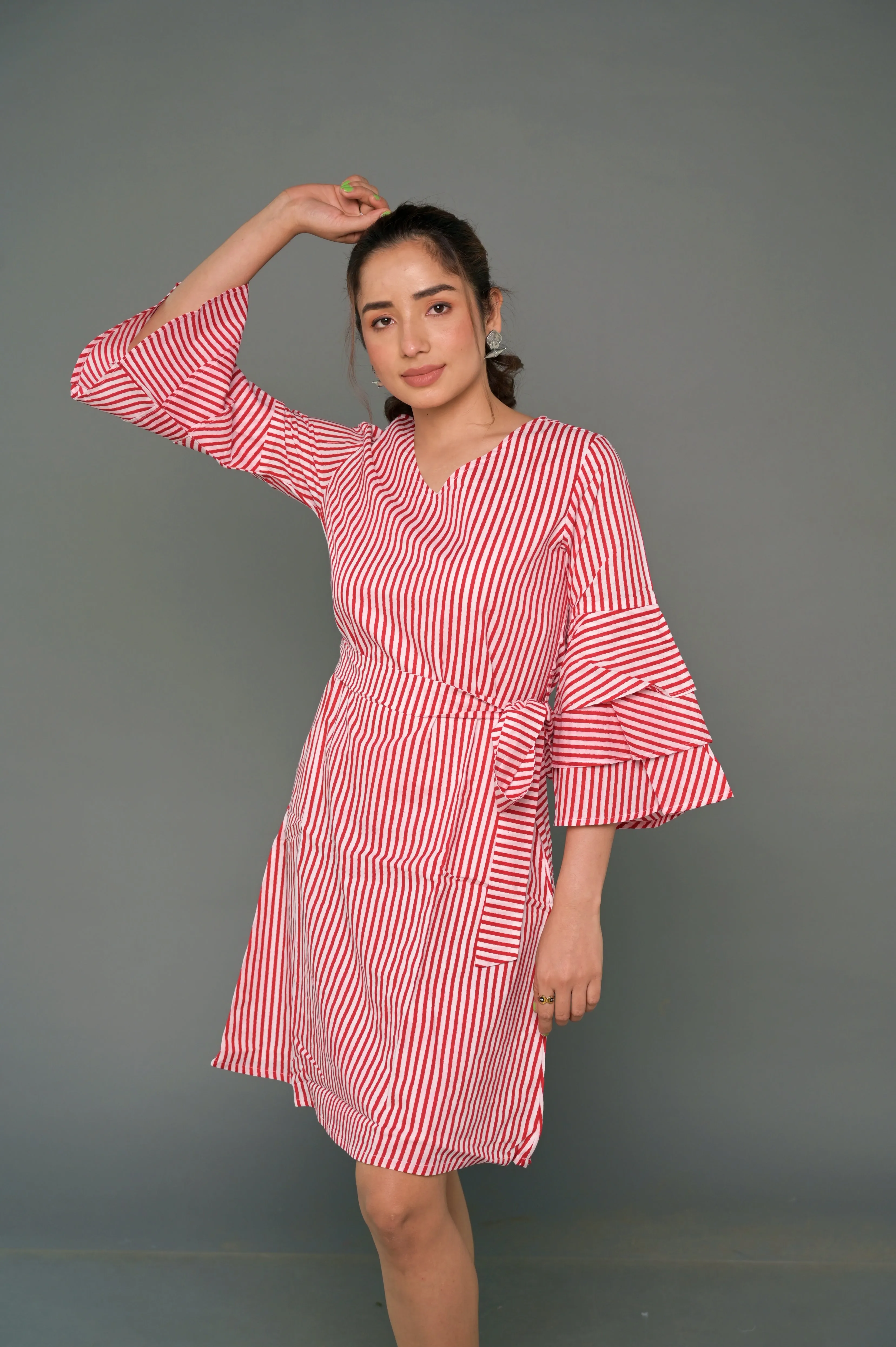 White & Red 'Spectacular' Striped Cotton Dress