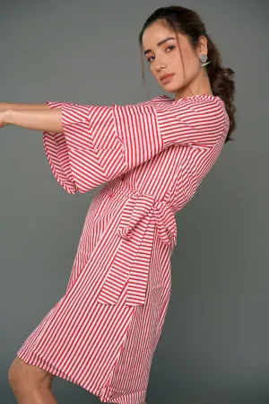 White & Red 'Spectacular' Striped Cotton Dress