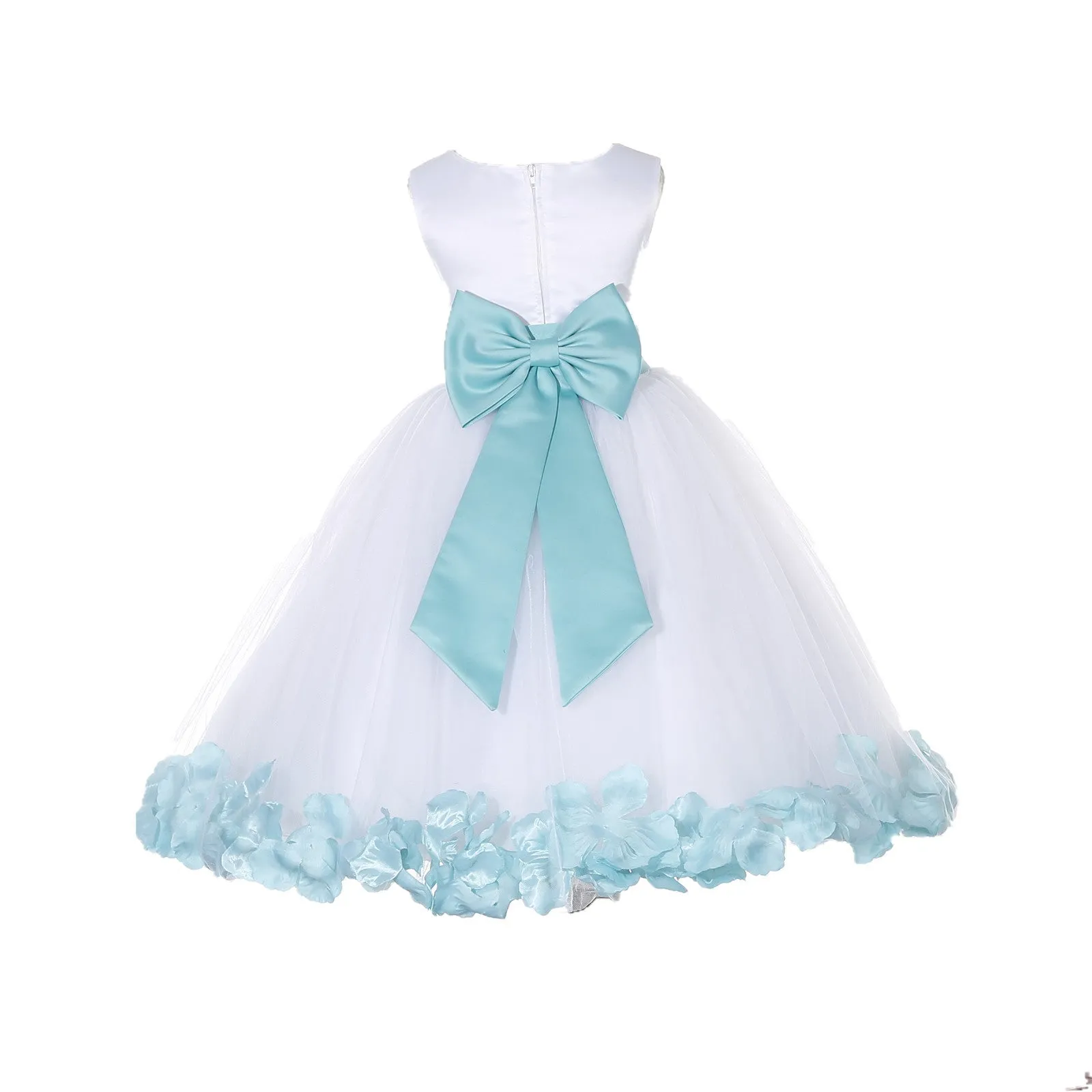 White Elegant Bridesmaid Pageant Special Occasions Rose Petals Flower Girl Dress 302T(5)
