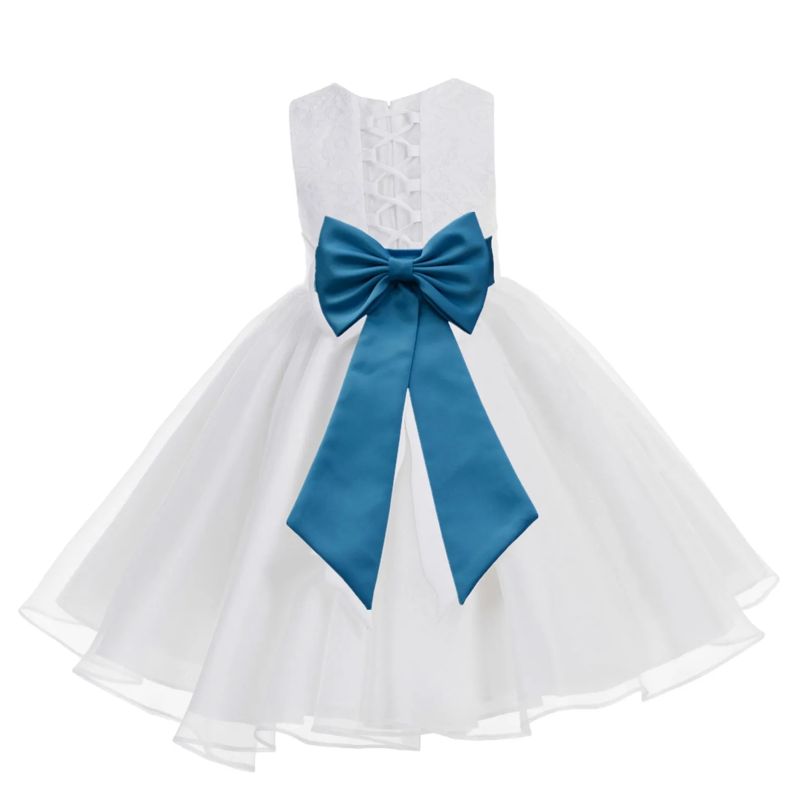 White Lace Organza Flower Girl Dress Elegant Formal Junior Beauty Pageant Communion Baptism 186T(2)