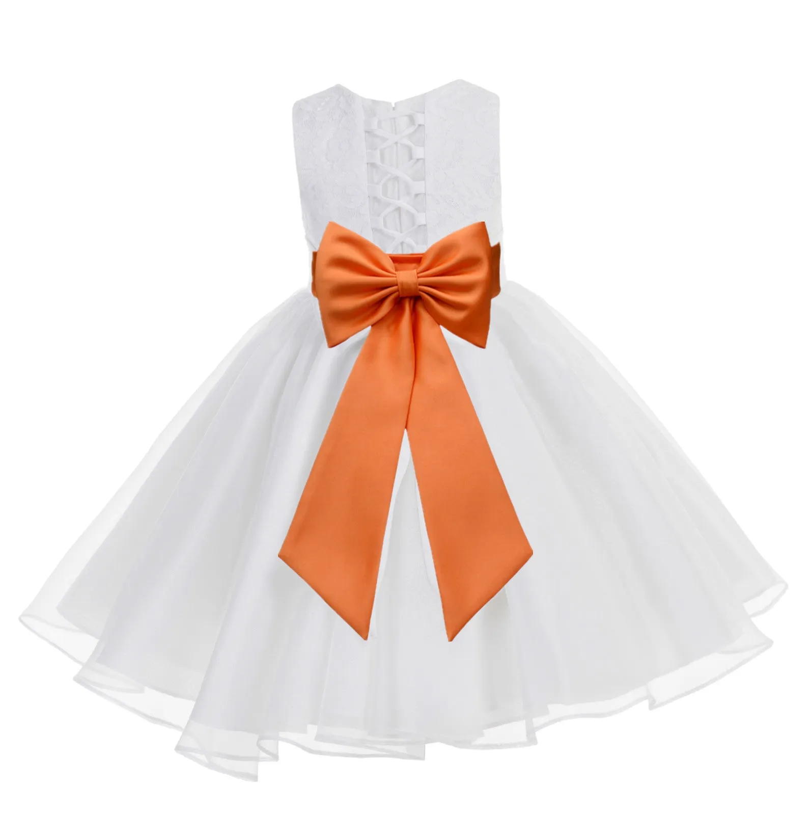 White Lace Organza Flower Girl Dress Elegant Formal Junior Beauty Pageant Communion Baptism 186T(2)