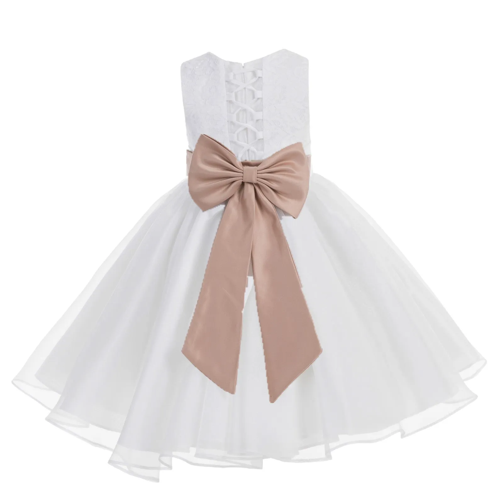 White Lace Organza Flower Girl Dress Elegant Formal Junior Beauty Pageant Communion Baptism 186T(2)