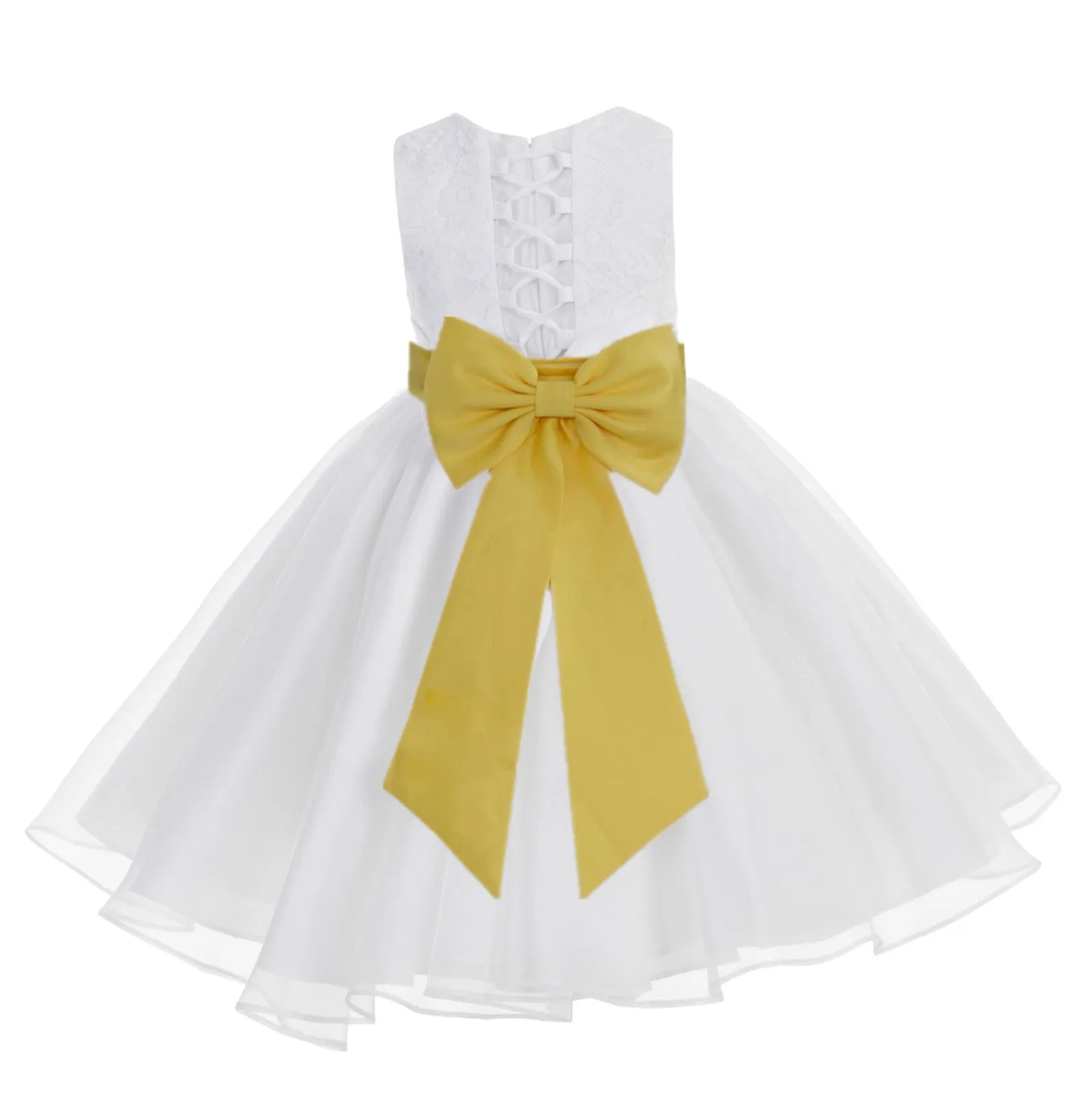 White Lace Organza Flower Girl Dress Elegant Formal Junior Beauty Pageant Communion Baptism 186T(2)