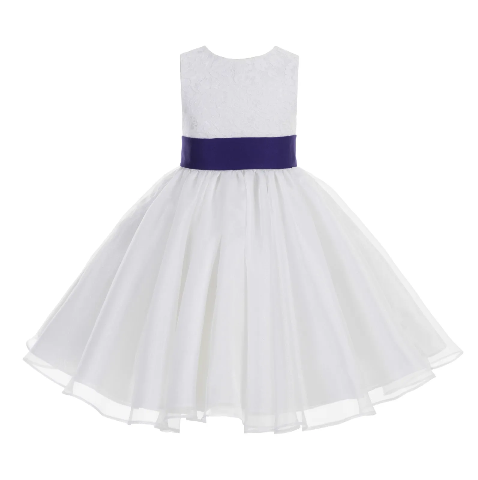 White Lace Organza Flower Girl Dress Elegant Formal Junior Beauty Pageant Communion Baptism 186T(2)