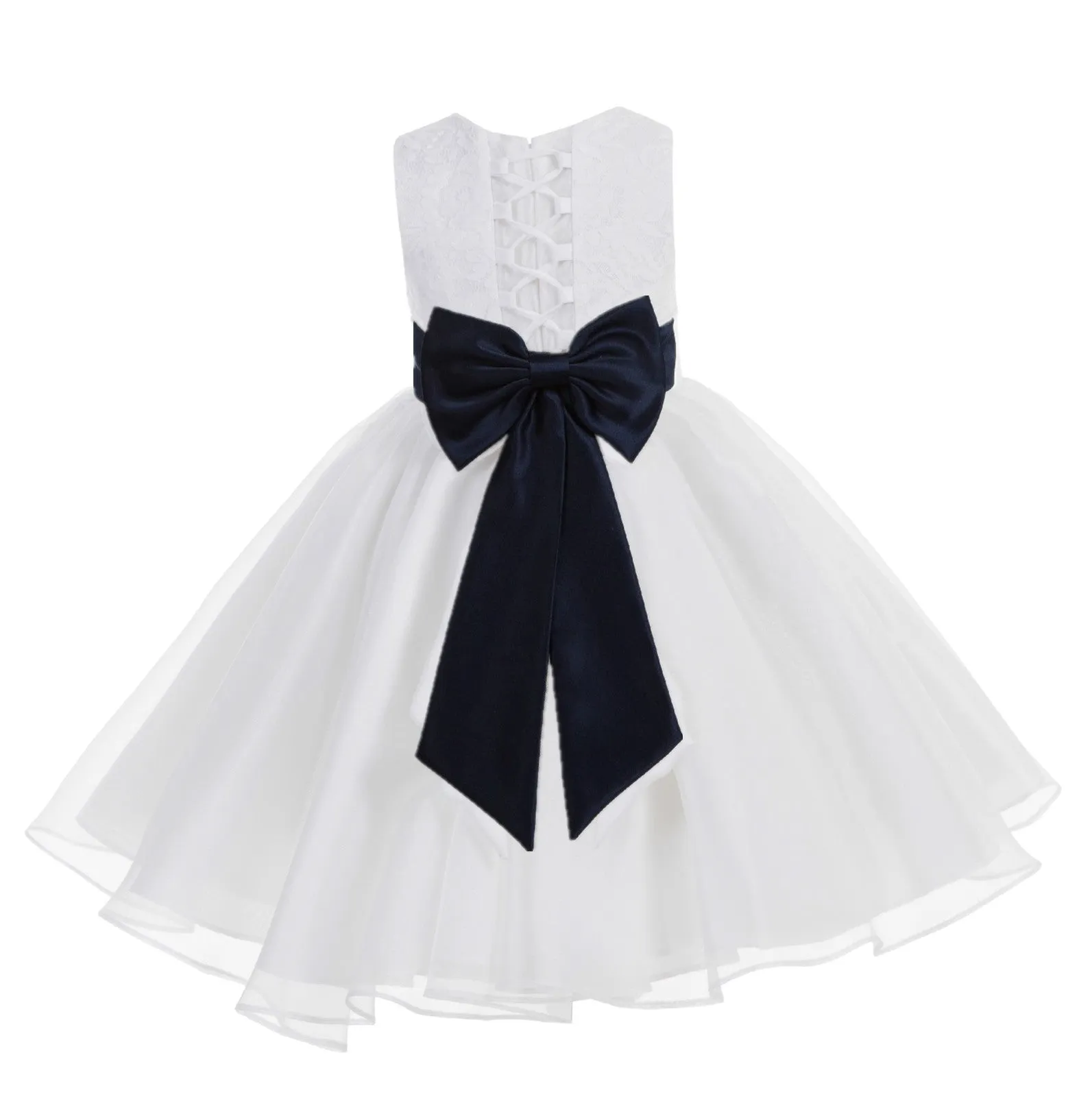 White Lace Organza Flower Girl Dress Elegant Formal Junior Beauty Pageant Communion Baptism 186T(2)