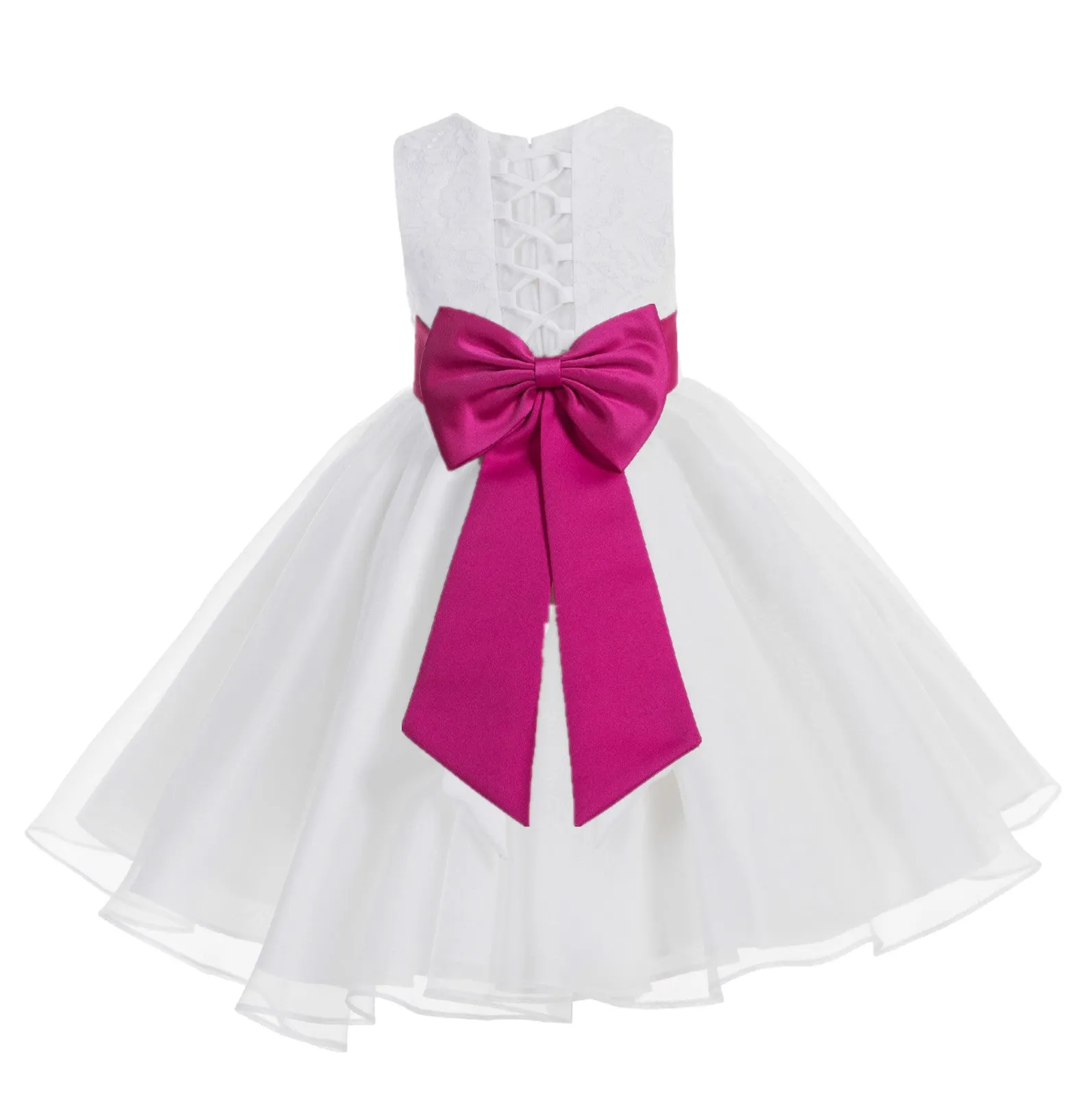 White Lace Organza Flower Girl Dress Elegant Formal Junior Beauty Pageant Communion Baptism 186T(2)