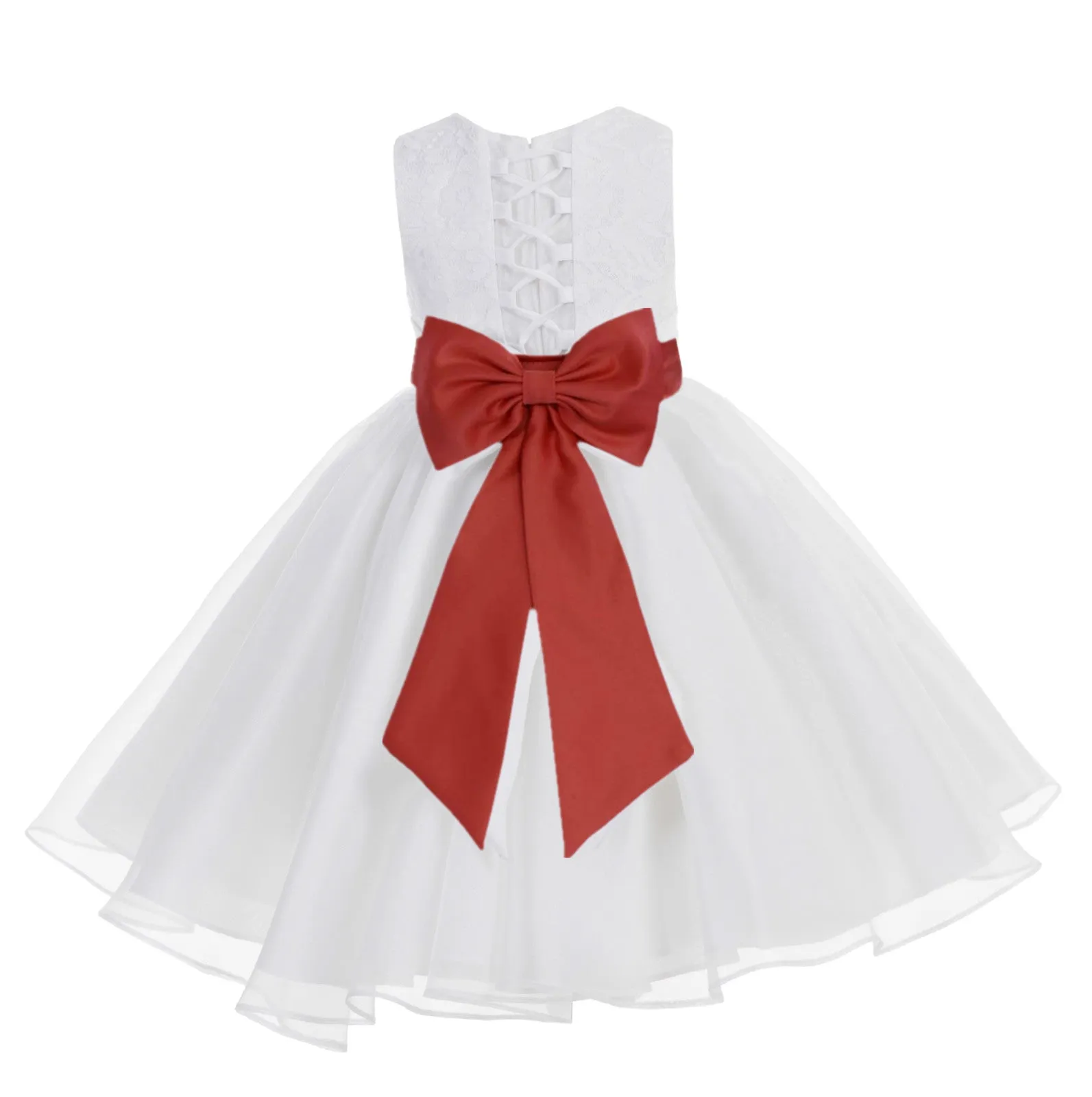 White Lace Organza Flower Girl Dress Elegant Formal Junior Beauty Pageant Communion Baptism 186T(2)