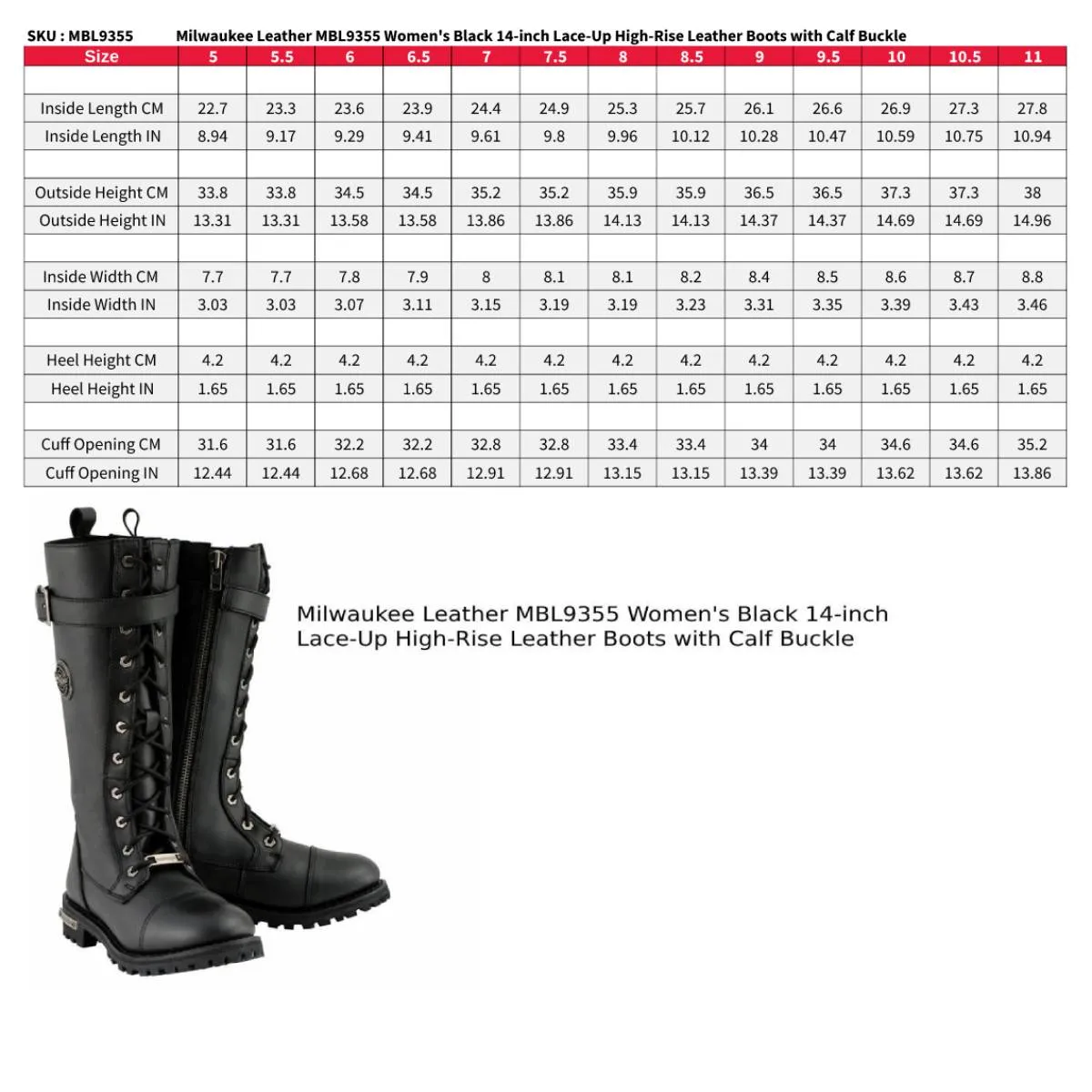 WIDE MBL9355W Women's 'Wide Width' Black 14-inch Lace-Up High Rise Motorcycle Leather Boots