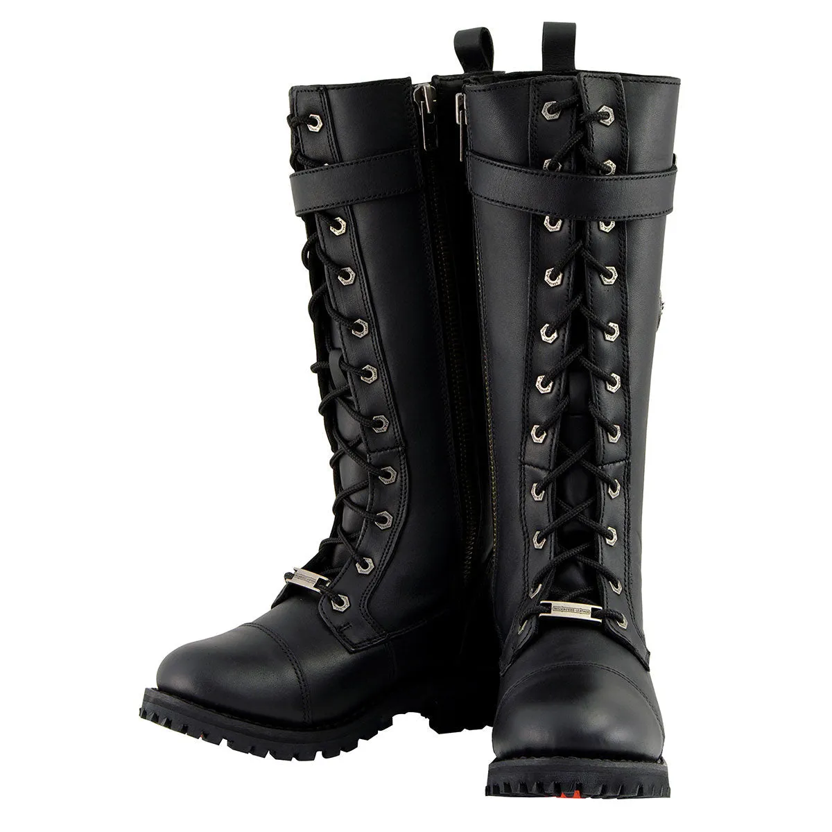 WIDE MBL9355W Women's 'Wide Width' Black 14-inch Lace-Up High Rise Motorcycle Leather Boots