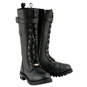 WIDE MBL9355W Women's 'Wide Width' Black 14-inch Lace-Up High Rise Motorcycle Leather Boots