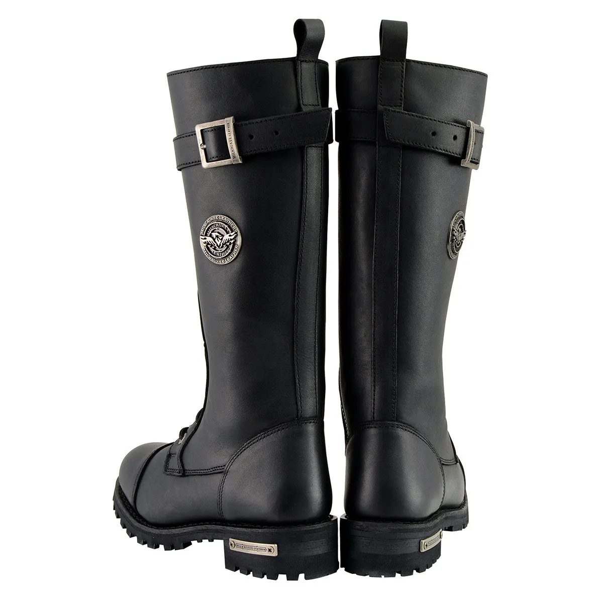 WIDE MBL9355W Women's 'Wide Width' Black 14-inch Lace-Up High Rise Motorcycle Leather Boots