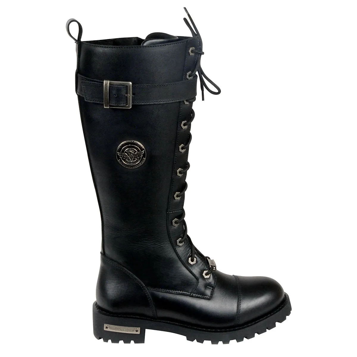 WIDE MBL9355W Women's 'Wide Width' Black 14-inch Lace-Up High Rise Motorcycle Leather Boots