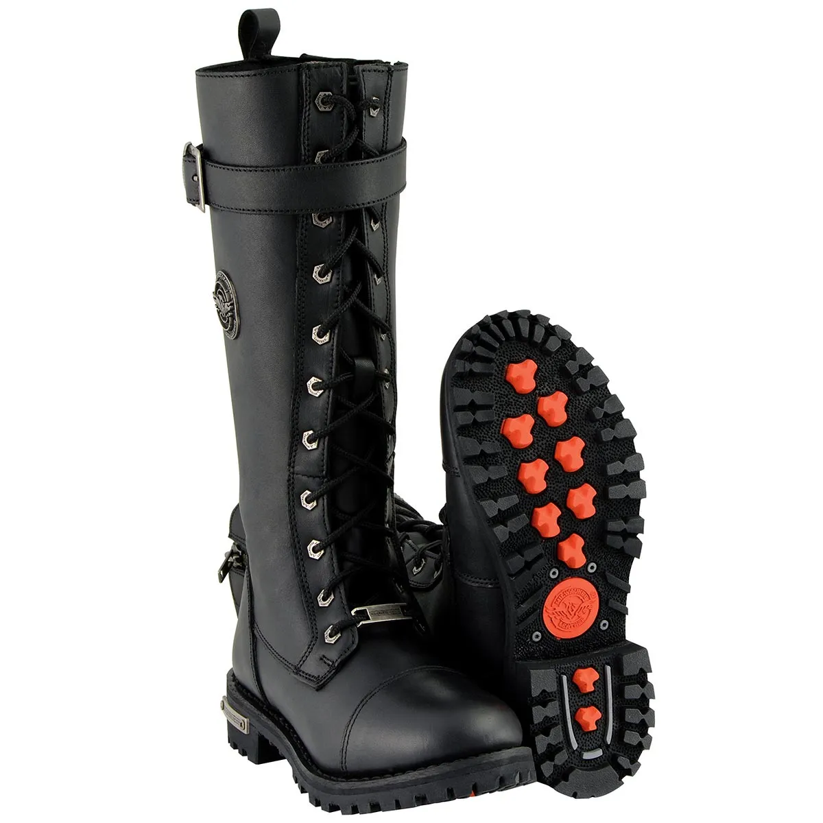 WIDE MBL9355W Women's 'Wide Width' Black 14-inch Lace-Up High Rise Motorcycle Leather Boots