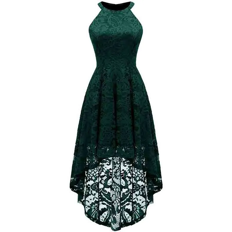 Women's Halter Floral Lace Cocktail Party Dress Hi-Lo Bridesmaid Dress