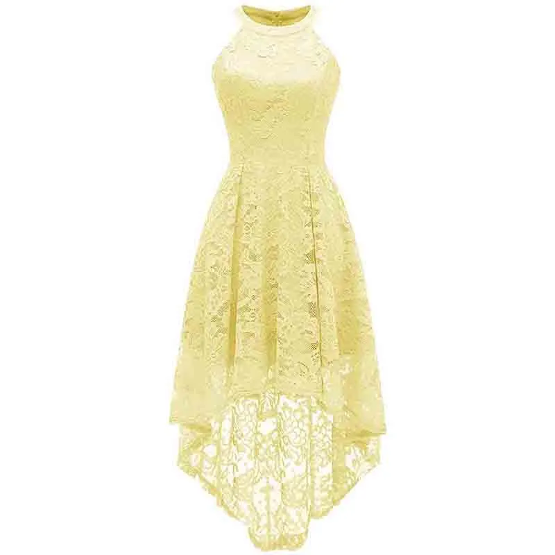 Women's Halter Floral Lace Cocktail Party Dress Hi-Lo Bridesmaid Dress