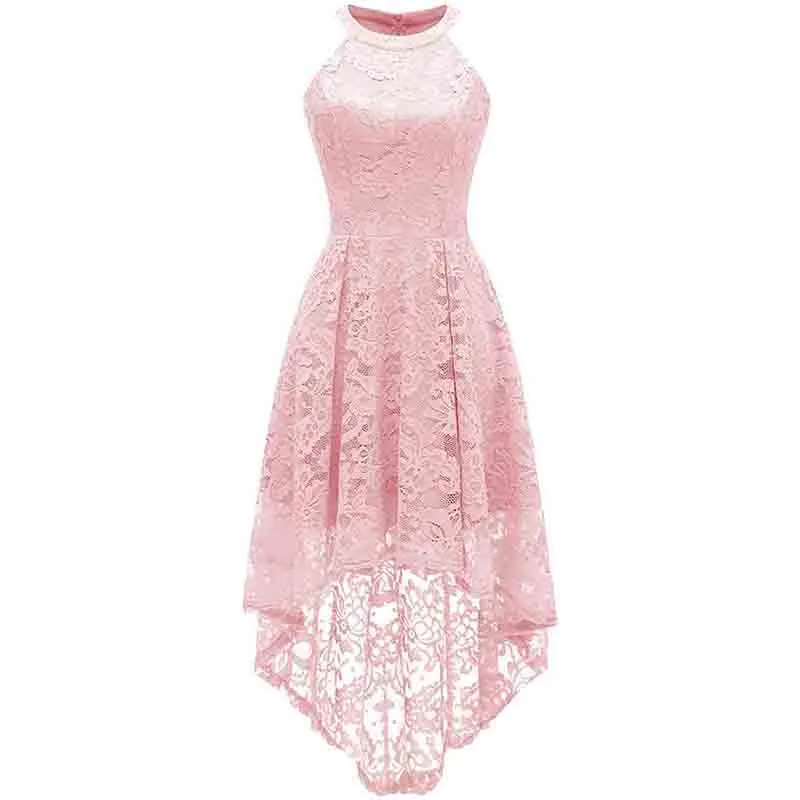 Women's Halter Floral Lace Cocktail Party Dress Hi-Lo Bridesmaid Dress
