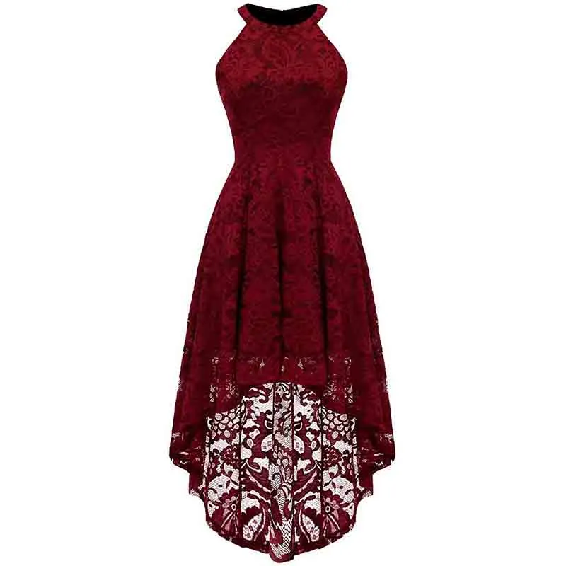 Women's Halter Floral Lace Cocktail Party Dress Hi-Lo Bridesmaid Dress