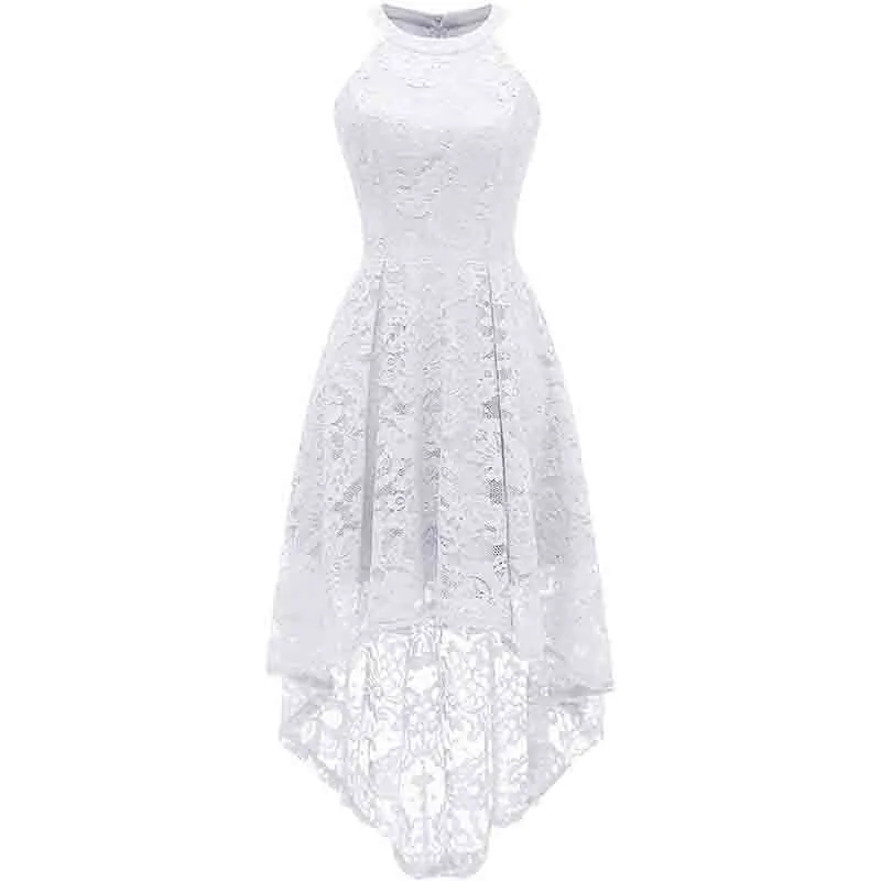 Women's Halter Floral Lace Cocktail Party Dress Hi-Lo Bridesmaid Dress