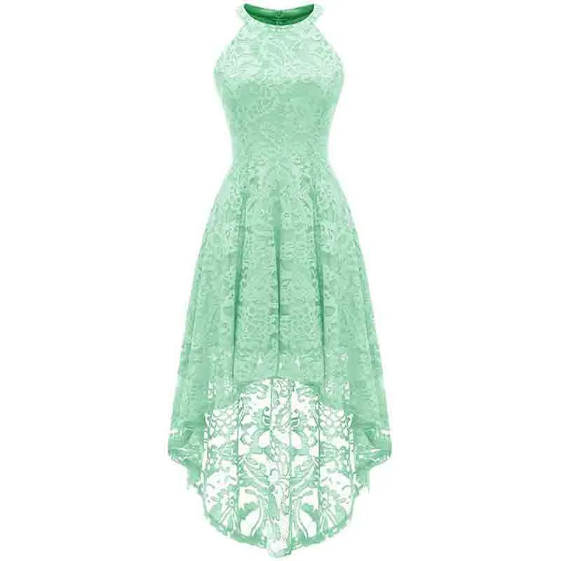 Women's Halter Floral Lace Cocktail Party Dress Hi-Lo Bridesmaid Dress